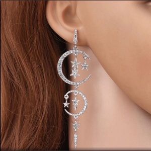 Crystal statement sun moon dangle earrings NWT